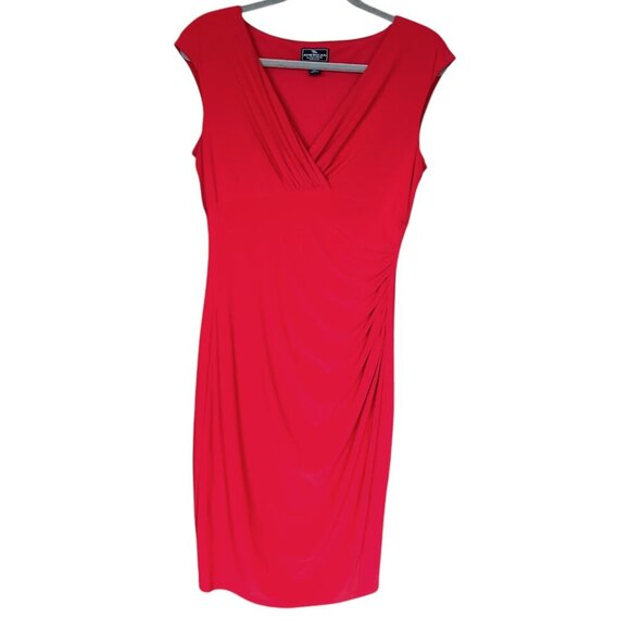 American Living Womens Bodycon Midi Dress Size 12 Red Ruched Party Event Formal - Picture 1 of 8